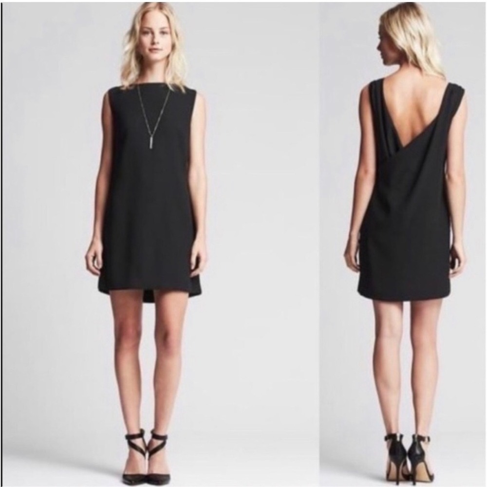 Banana Republic Shift Dress Womens 2 Black Draped Open Back Cocktail Minimalist